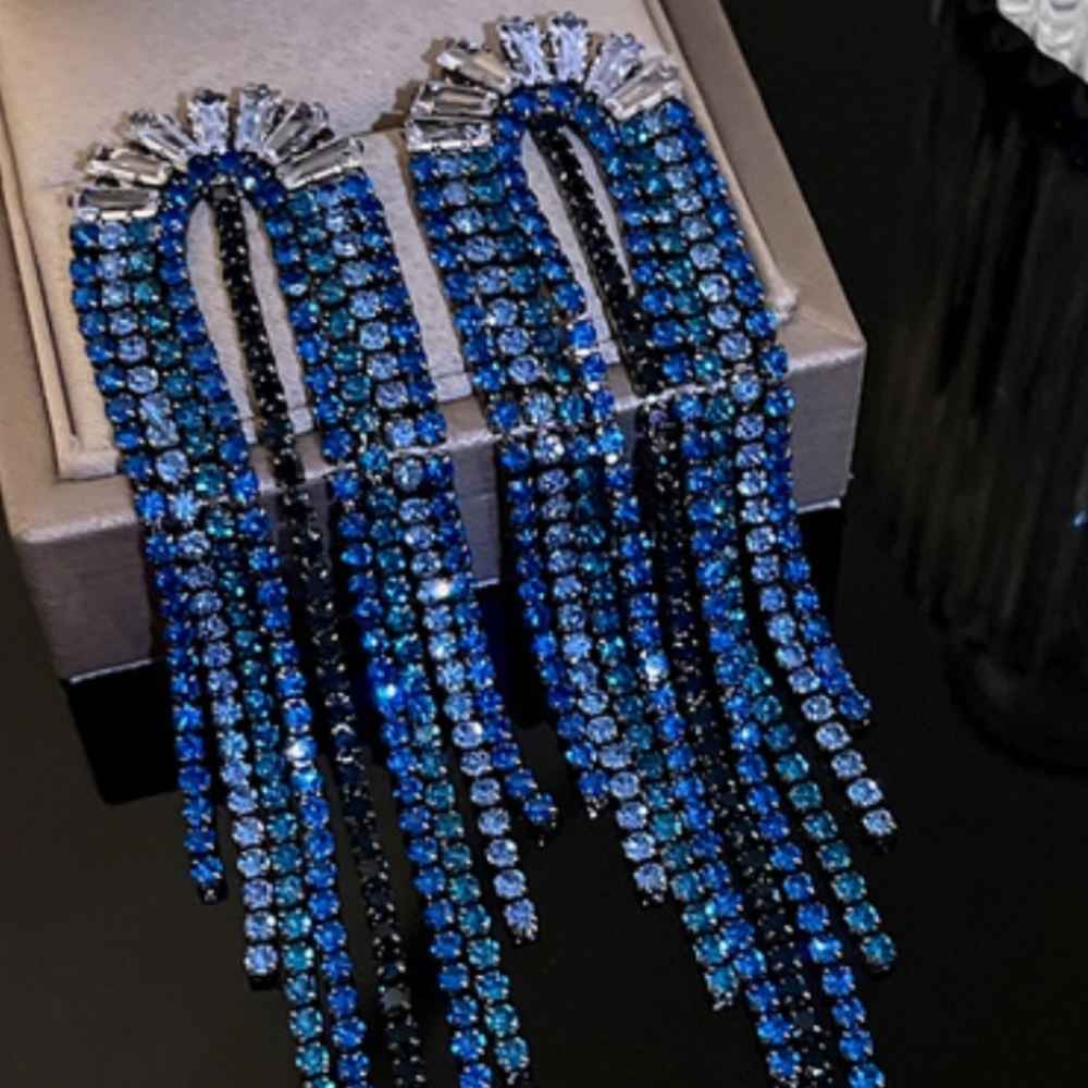 925 Silver Needle U-Shaped Zircon Tassel Earrings Temperament Personality Retro